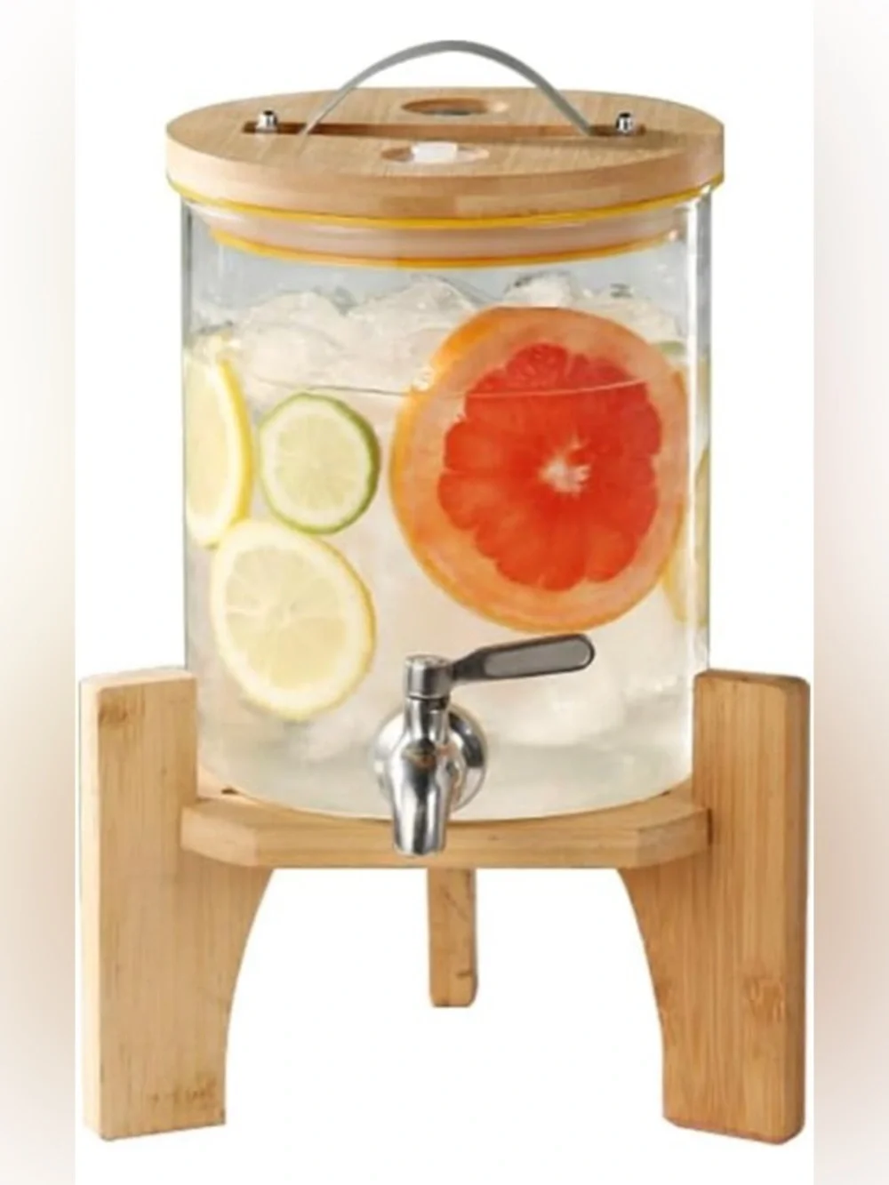 Bamboo-Base Glass Beverage Dispenser with Spigot - Clear